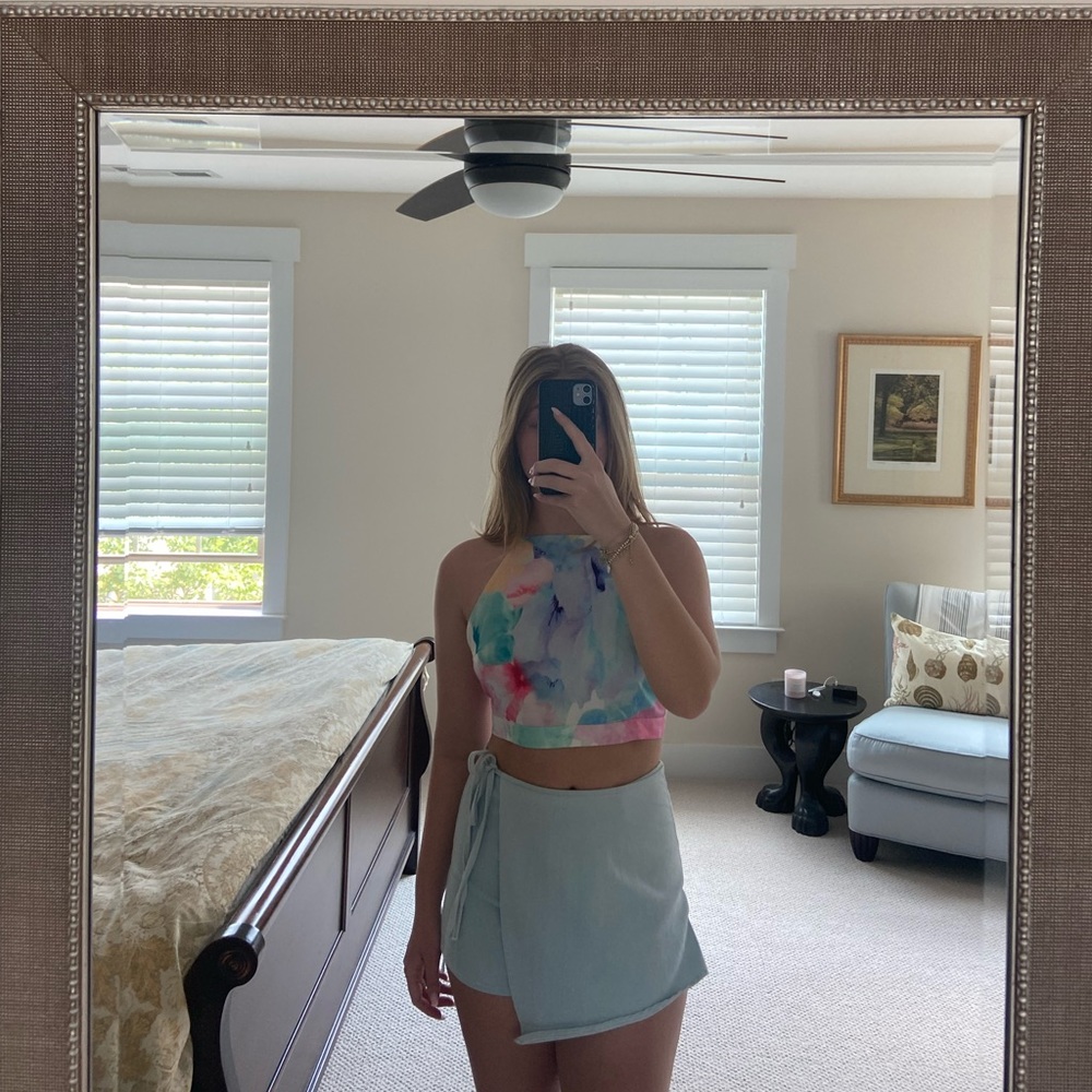 Halter open back with tie crop top